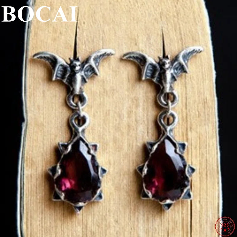 S925 Silver Bat Crystal Ear-drop Earrings