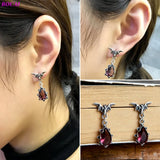 S925 Silver Bat Crystal Ear-drop Earrings