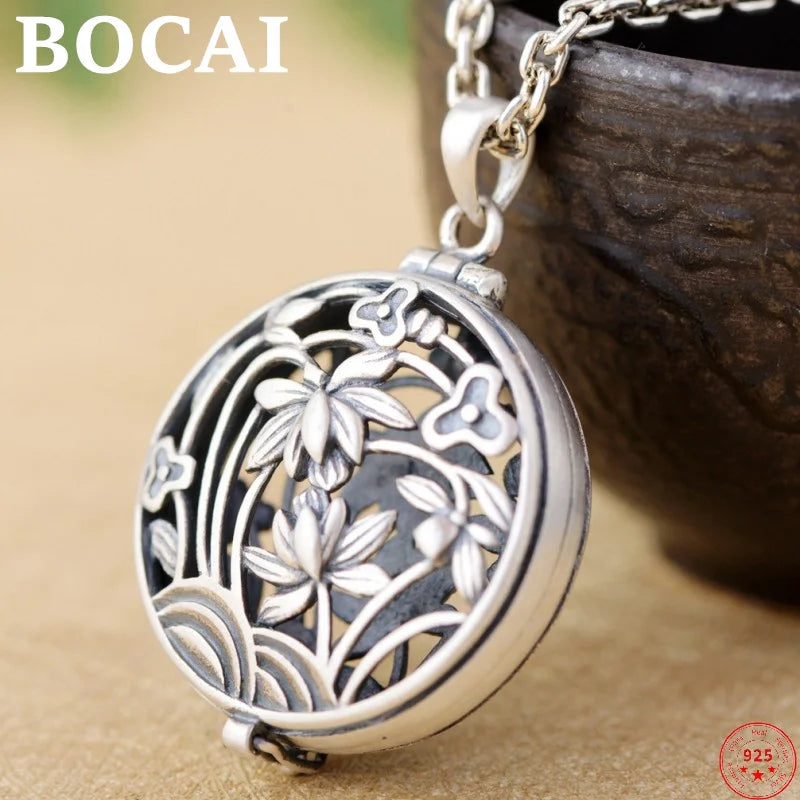 Women's S925 Sterling Silver Hollow Flower Locket Pendant