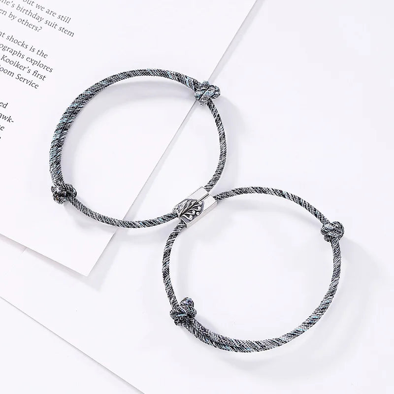 S925 Sterling Silver Couple Hand Rope Magnetic Bracelet