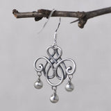 Vintage Thai Silver Earrings Matte Chinese Knot Tassel Earrings