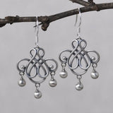 Vintage Thai Silver Earrings Matte Chinese Knot Tassel Earrings