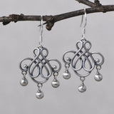 Vintage Thai Silver Earrings Matte Chinese Knot Tassel Earrings