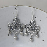 Vintage Thai Silver Earrings Matte Chinese Knot Tassel Earrings