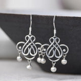 Vintage Thai Silver Earrings Matte Chinese Knot Tassel Earrings