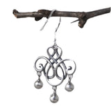 Vintage Thai Silver Earrings Matte Chinese Knot Tassel Earrings