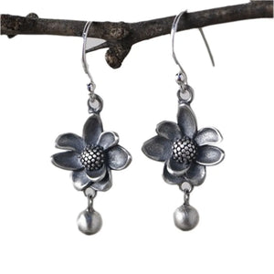 S925 Silver Earrings Sunflower Design Retro Style Women's Jewelry