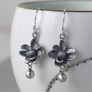 S925 Silver Earrings Sunflower Design Retro Style Women's Jewelry