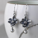 S925 Silver Earrings Sunflower Design Retro Style Women's Jewelry