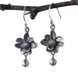 S925 Silver Earrings Sunflower Design Retro Style Women's Jewelry