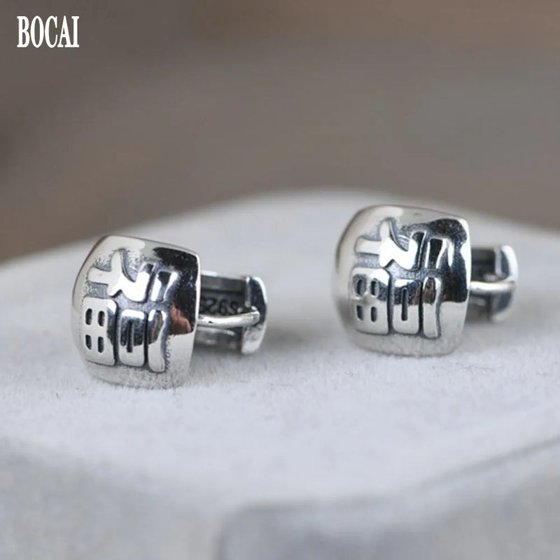 S925 Retro Woman Silver Earrings Thai Silver Art Ear Studs