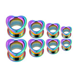 Rainbow Heart Plugs Ear Stretchers Stainless Steel 2 pcs Set