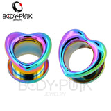 Rainbow Heart Plugs Ear Stretchers Stainless Steel 2 pcs Set