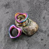 Rainbow Heart Plugs Ear Stretchers Stainless Steel 2 pcs Set