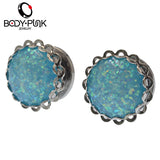 Stainless Steel Opal Ear Plugs Tunnel Piercing Body Jewelry