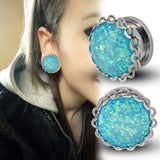 Stainless Steel Opal Ear Plugs Tunnel Piercing Body Jewelry
