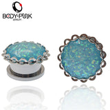 Stainless Steel Opal Ear Plugs Tunnel Piercing Body Jewelry