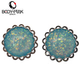 Stainless Steel Opal Ear Plugs Tunnel Piercing Body Jewelry