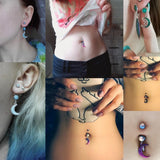 Rainbow Moon Star CZ Navel Piercing 14G Belly Button Ring