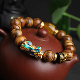12mm Wooden Beads Pixiu Bracelet Lucky Bangles for Men & Women