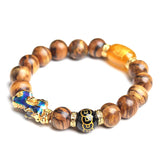 12mm Wooden Beads Pixiu Bracelet Lucky Bangles for Men & Women