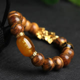 12mm Wooden Beads Pixiu Bracelet Lucky Bangles for Men & Women