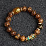 12mm Wooden Beads Pixiu Bracelet Lucky Bangles for Men & Women