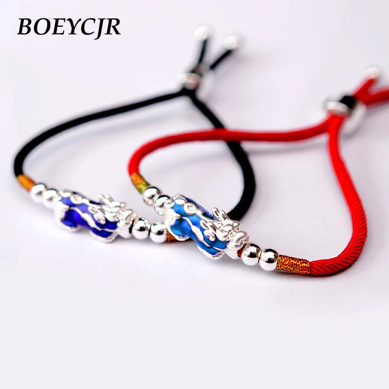 925 Silver Pixiu Brave Troops Rope Lucky Bracelet