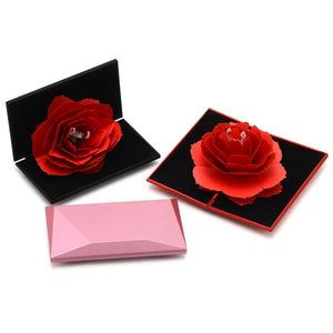 BOEYCJR 3D Rose Ring Box Blooming Jewelry Box