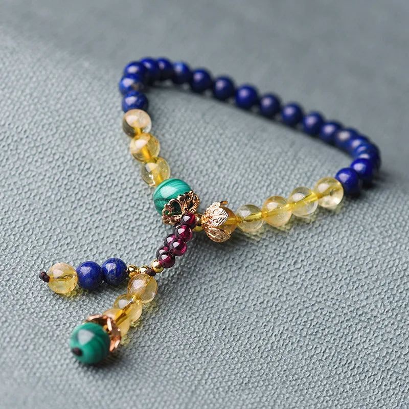 Natural Yellow Stone Beads Elastic Bracelet for Women