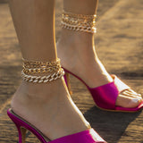 Multilayered Lock Snake Chain Anklet for Women