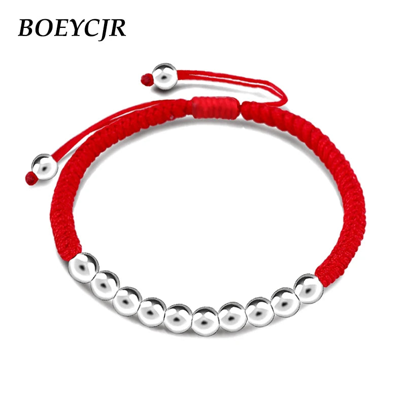 Ethnic Rope Bracelet with Sterling Silver Beads for Women