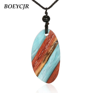 Wood & Resin Necklace Vintage Retro Statement Necklace for Women Men