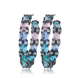 BOHO Big Hoop Earring Bezel Setting Rainbow Colorful Cubic Zirconia