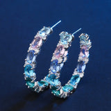 BOHO Big Hoop Earring Bezel Setting Rainbow Colorful Cubic Zirconia