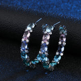 BOHO Big Hoop Earring Bezel Setting Rainbow Colorful Cubic Zirconia