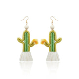 BOHO Cactus Tassel Earrings Wooden Bead Weave Earrings