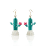 BOHO Cactus Tassel Earrings Wooden Bead Weave Earrings