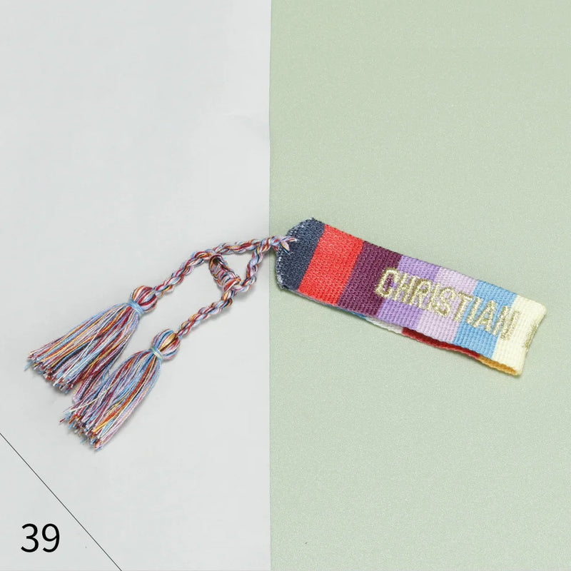 BOHO Cotton Embroidery Bracelet Letters Tassels Wrap Bracelet