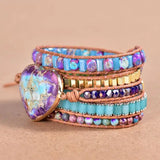 Boho Leather Wrap Bracelet Heart Jasper Women's
