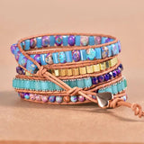 Boho Leather Wrap Bracelet Heart Jasper Women's