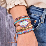 Boho Leather Wrap Bracelet Heart Jasper Women's