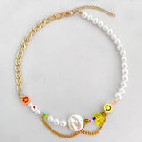 BOHO Rainbow Smile Pearl Beads Chain Choker Evil Eye Butterfly Charm