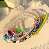 BOHO Rainbow Smile Pearl Beads Chain Choker Evil Eye Butterfly Charm