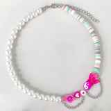 BOHO Rainbow Smile Pearl Beads Chain Choker Evil Eye Butterfly Charm