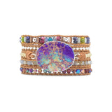 Stone Leather Bracelet 5 Wrap Big Stone BOHO Style