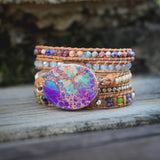 Stone Leather Bracelet 5 Wrap Big Stone BOHO Style