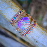 Stone Leather Bracelet 5 Wrap Big Stone BOHO Style