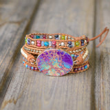 Stone Leather Bracelet 5 Wrap Big Stone BOHO Style