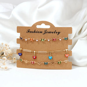 BOHO Y2K Chain Necklace 3pcs/set Evil Eye Butterfly Heart Charm Bracelet
